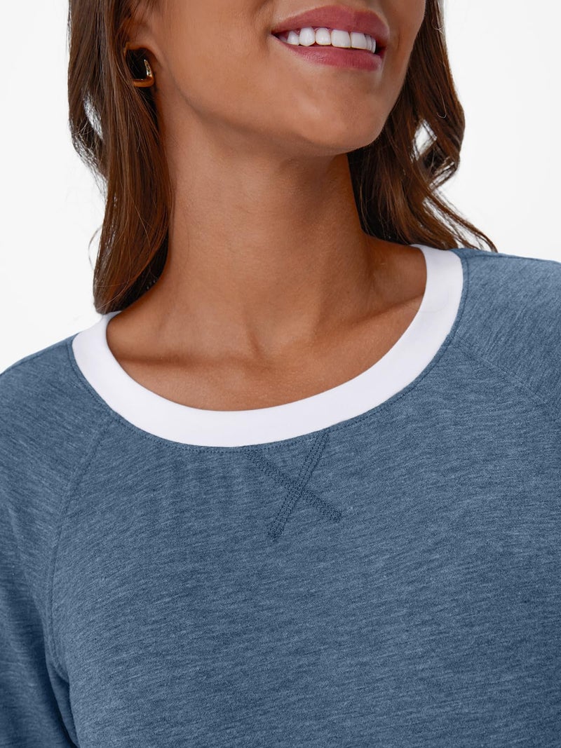 AUTOMET Womenâ€˜s Color Block Long Sleeve Shirts Crewneck, Plus Size Winter & Spring Top, Casual Fall Tee Daily Outfits LightBlue XL - Image 5