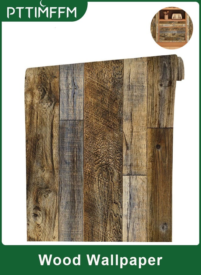 بتيمفم ورق جدران خشبي قابل للتقشير واللصق، ورق لاصق ذاتي بنقشة حبيبات الخشب البني، غلاف فينيل مقاوم للماء وقابل للإزالة للخزائن والأثاث والرفوف وأسطح العمل - Image 1