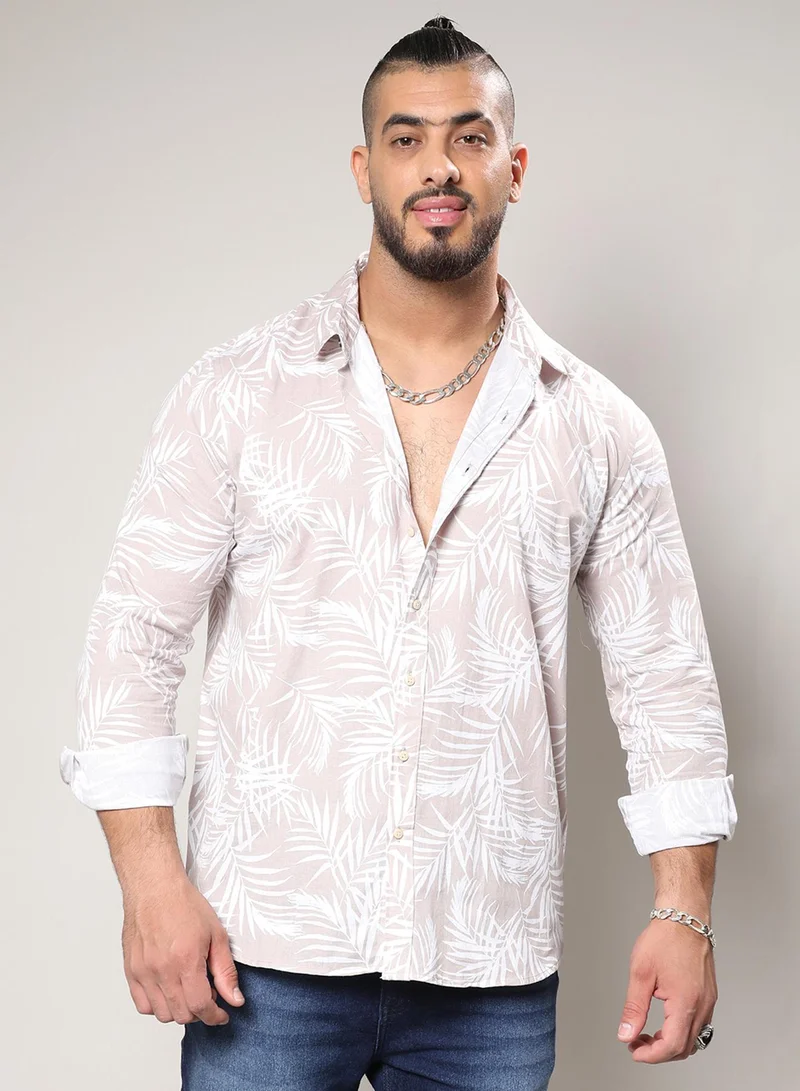 Instafab Plus Men's Beige Pinstriped Shirt For Casual Wear | Spread Collar | Long Sleeve | Button Closure | Rayon Flex Shirt Crafted With Comfort Fit For Everyday Wear