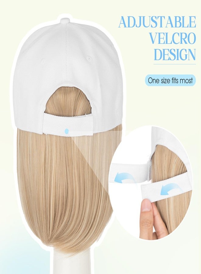 S-noilite Baseball Cap with Hair Extensions,Mixed Blonde White Hat Wigs with Hair Attached Synthetic Short Bob Hairstyle Baseball Caps for Women Daily Use(#85P613) - Image 5