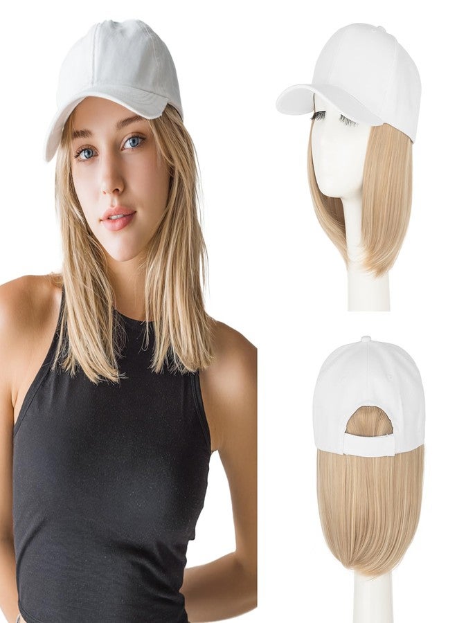 S-noilite Baseball Cap with Hair Extensions,Mixed Blonde White Hat Wigs with Hair Attached Synthetic Short Bob Hairstyle Baseball Caps for Women Daily Use(#85P613) - Image 1
