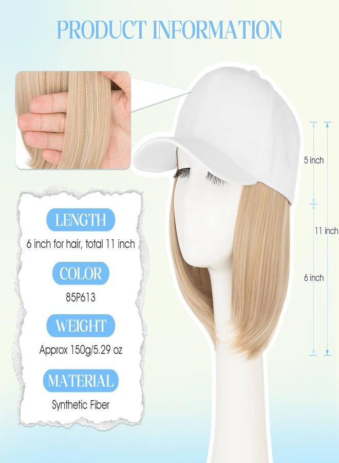 S-noilite Baseball Cap with Hair Extensions,Mixed Blonde White Hat Wigs with Hair Attached Synthetic Short Bob Hairstyle Baseball Caps for Women Daily Use(#85P613) - Image 4