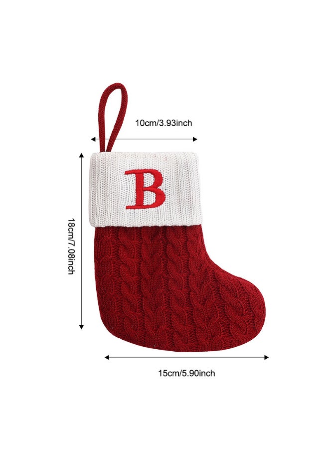 HI-FINE جوارب عيد الميلاد مع الأحرف الأولى، جورب حمراء صغيرة محبوكة، 6 * 7 بوصة جورب عيد الميلاد مزين بالأحرف الأولى، زينة مدفأة عائلية، هدية عيد الميلاد - حرف ب - Image 1