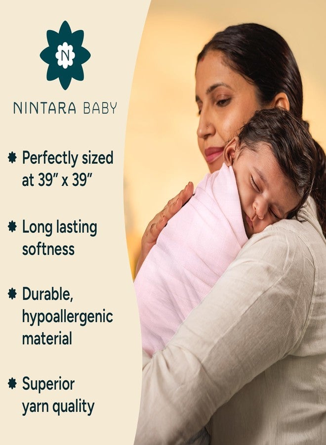 NINTARABABY قماط نينتارابيبي - قطن موسلين عضوي فاخر 100%، 100 سم × 100 سم، فائق النعومة، يسمح بمرور الهواء وخفيف الوزن، متعدد الاستخدامات، مضاد للحساسية، هدية مثالية للمواليد الجدد من الإناث - Image 2