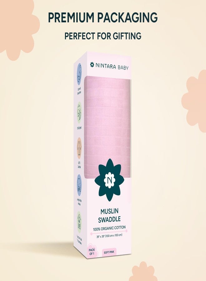 NINTARABABY قماط نينتارابيبي - قطن موسلين عضوي فاخر 100%، 100 سم × 100 سم، فائق النعومة، يسمح بمرور الهواء وخفيف الوزن، متعدد الاستخدامات، مضاد للحساسية، هدية مثالية للمواليد الجدد من الإناث - Image 4