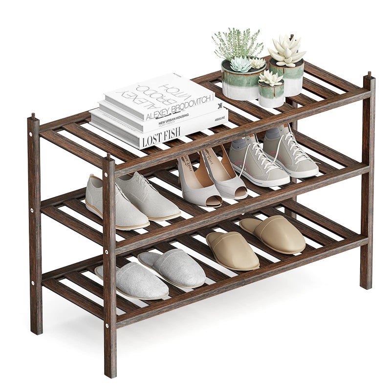 Dranixly Shoe Rack 3Tier Bamboo Stackable Shelf Storage Organizer Stand for Closet Entryway Hallway Bathroom and Living RoomMocha