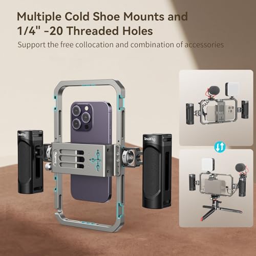 SmallRig Universal Phone Video Rig Kit for iPhone, Smartphone and Cameras, Phone Stabilizer Rig w/Tripod Microphone LED Light Side Handle Power Bank Holderm, for Vlogging & Live Streaming - Image 5