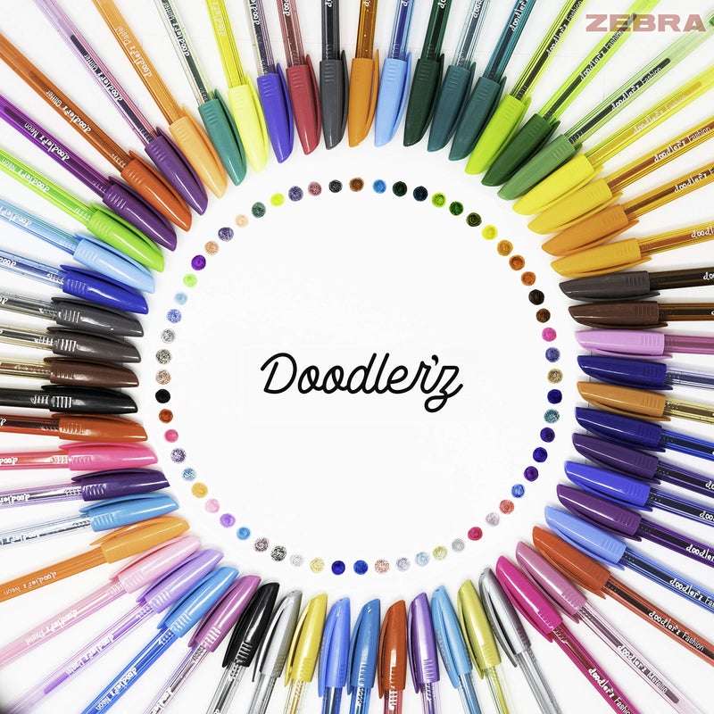 Zebra Pen Doodlerz Gel Pens 60-Pack, 1.0mm Bold Point, School & Scrapbook Supplies, Smooth Writing, Ergonomic Grip, Rainbow Colors: Glitter, Neon, Metallic, Pastel, Translucent Barrel (41960) - Image 4