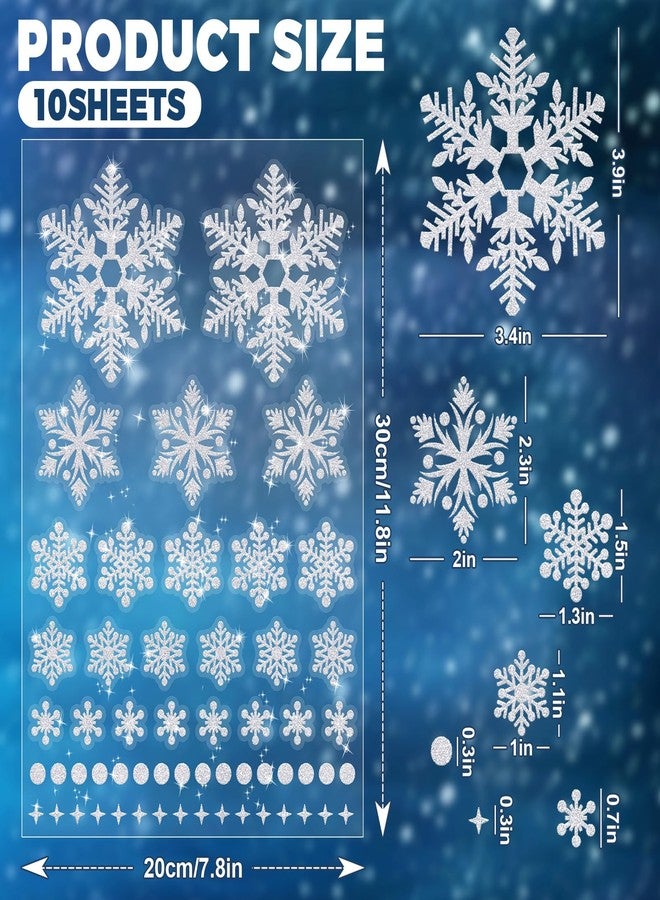 وولاين ملصقات ندفة الثلج الشتوية من والين، ملصقات ندفة الثلج الفضية اللامعة ذاتية اللصق لتزيين حفلات عيد الميلاد، ودفاتر القصاصات، والزجاجات، والنوافذ، 10 أوراق - Image 2
