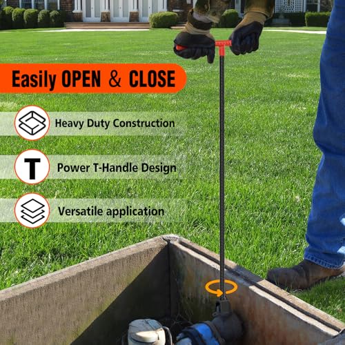 Eapele Water Meter Key 28 inch Enforced Steel T-Handle With 4-way Multi-Functional Universal Cross Key - Image 3