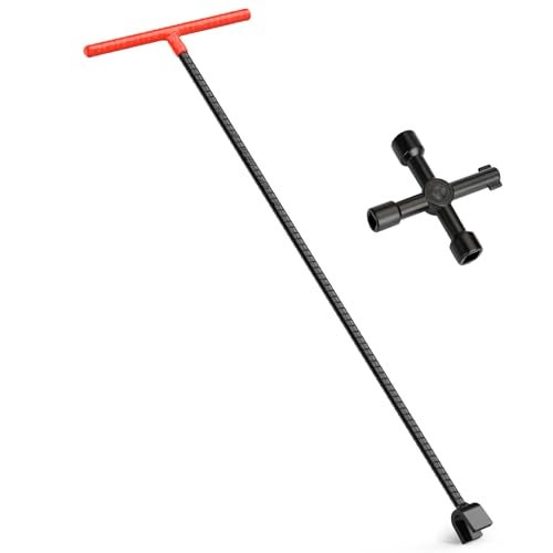 Eapele Water Meter Key 28 inch Enforced Steel T-Handle With 4-way Multi-Functional Universal Cross Key - Image 1