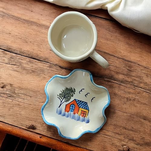 BACKKSPACE RETAIL Farm House Art Coffee Tea Milk Mug & Saucer | Microwave & Dishwasher Safe Ceramic Tea Cup | Perfect for Latte, Cappuccinos, Tea Bag & Beverages (Cream, 250ml) - Image 4