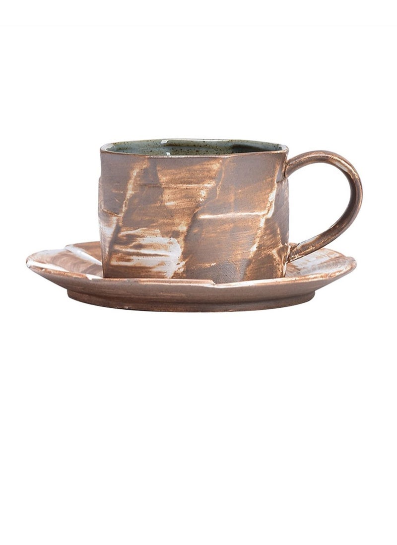 Excefore Coffee Mugs, Kiln Glazed Coffee Cup and Plate Set, Vintage Ceramic Afternoon Tea Cup, Stoneware Coffee Mugs, Home Office Drinking Cup, Perfect for Tea, Latte, Hot Beverage  - Image 1