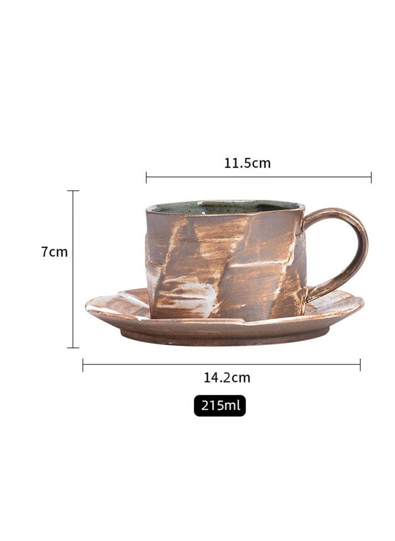 Excefore Coffee Mugs, Kiln Glazed Coffee Cup and Plate Set, Vintage Ceramic Afternoon Tea Cup, Stoneware Coffee Mugs, Home Office Drinking Cup, Perfect for Tea, Latte, Hot Beverage  - Image 2