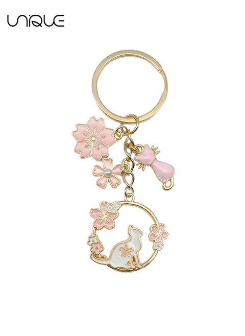 Keychain - Sakura keychain - Cat Pendant keychain - Pink key - Stylish and Simple