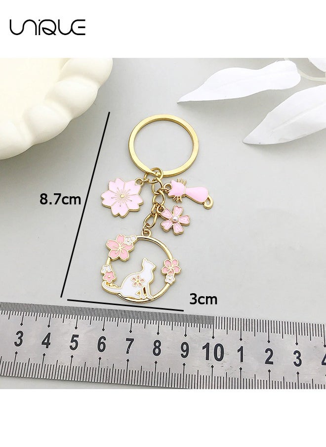 Keychain - Sakura keychain - Cat Pendant keychain - Pink key - Stylish and Simple