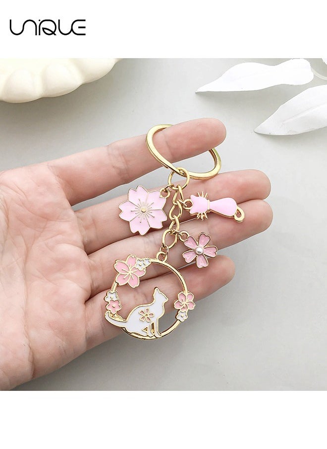 Keychain - Sakura keychain - Cat Pendant keychain - Pink key - Stylish and Simple