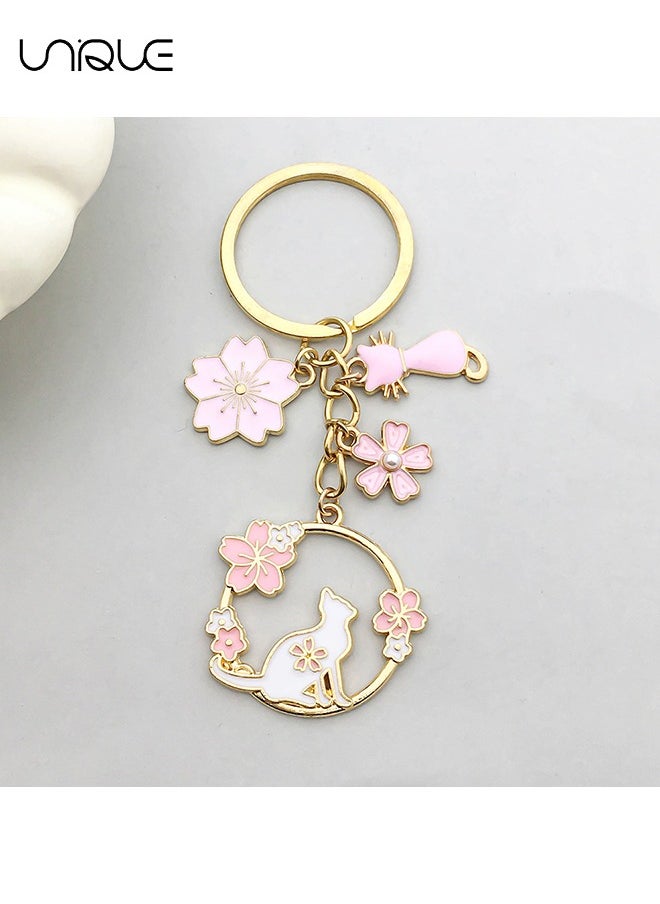 Keychain - Sakura keychain - Cat Pendant keychain - Pink key - Stylish and Simple