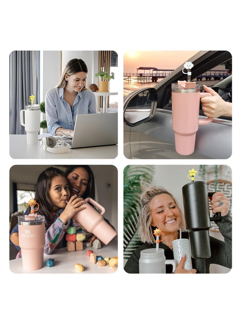 6 Pcs Reusable Silicone Straw Cover Cap for Stanley Cup Cute Straw Lid