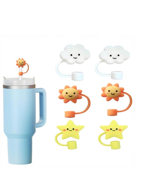 6 Pcs Reusable Silicone Straw Cover Cap for Stanley Cup Cute Straw Lid