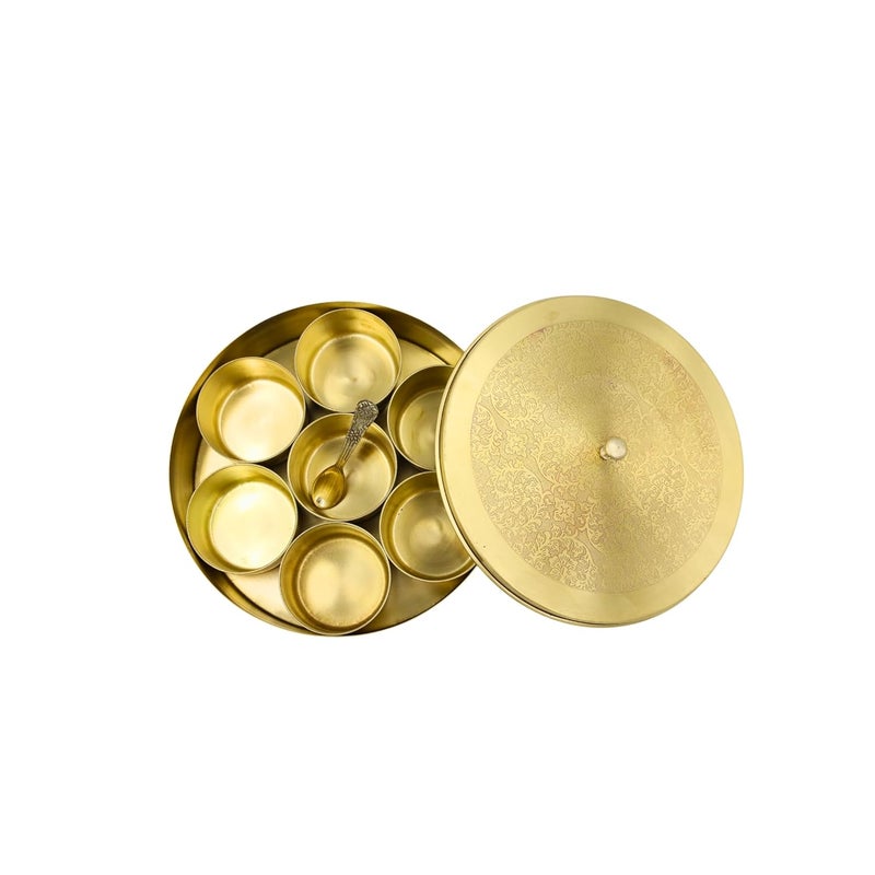 NATRIEL Handcrafted Brass Spice Box Set with Spoon 100 Pure Brass Masala Dabba for Kitchen Elegant Masala Petti Spice Container Style04 - Image 4