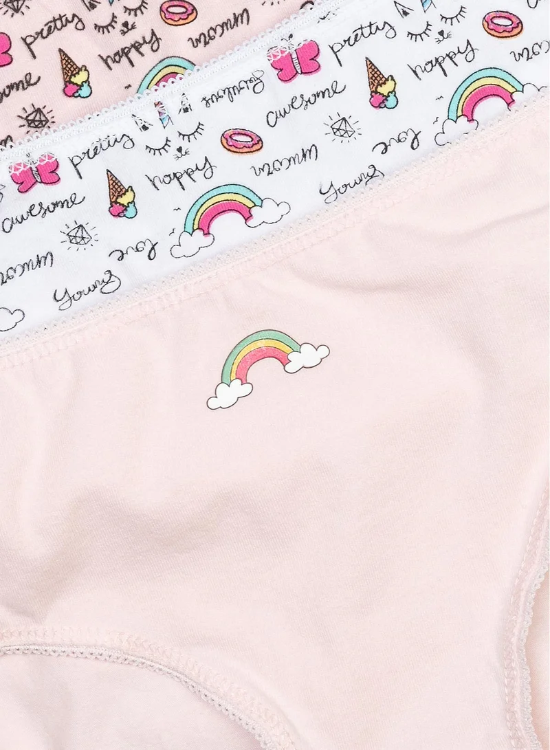 MINOTI Kids Girls Briefs 3-Pack – Soft Cotton Underwear with Print