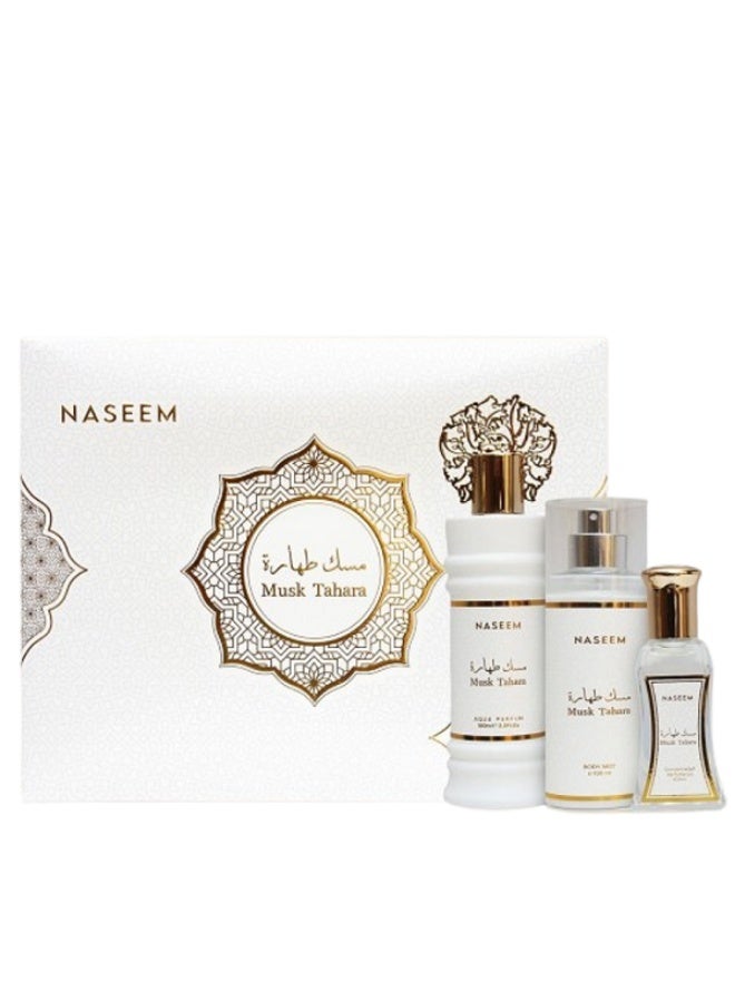 نسيم مجموعة هدايا مسك طهارة الفاخرة (عطر، رول أون، ورذاذ الجسم) – تجربة مسك رائعة - Image 1