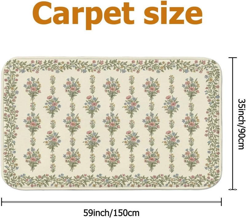 Flower Area Rug, Classic Elegant Leaf Floral Spring Cream Low Pile Sponge Aesthetic Rectangle Home Floor Carpet Rugs for Living Room Bedroom New Home Dining Decor 5' X 7' - Image 2