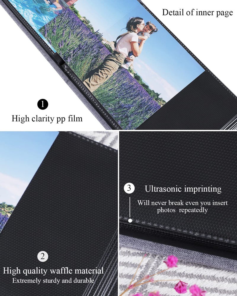 NESCL Small Photo Album 4x6 2 Pack Each Holds 56 Pictures  Linen Cover with Front Window Picture Photo Book Horizontal Pockets for 4x6 Mini Albums Wedding Boy Girls Kids(Grey) - Image 5