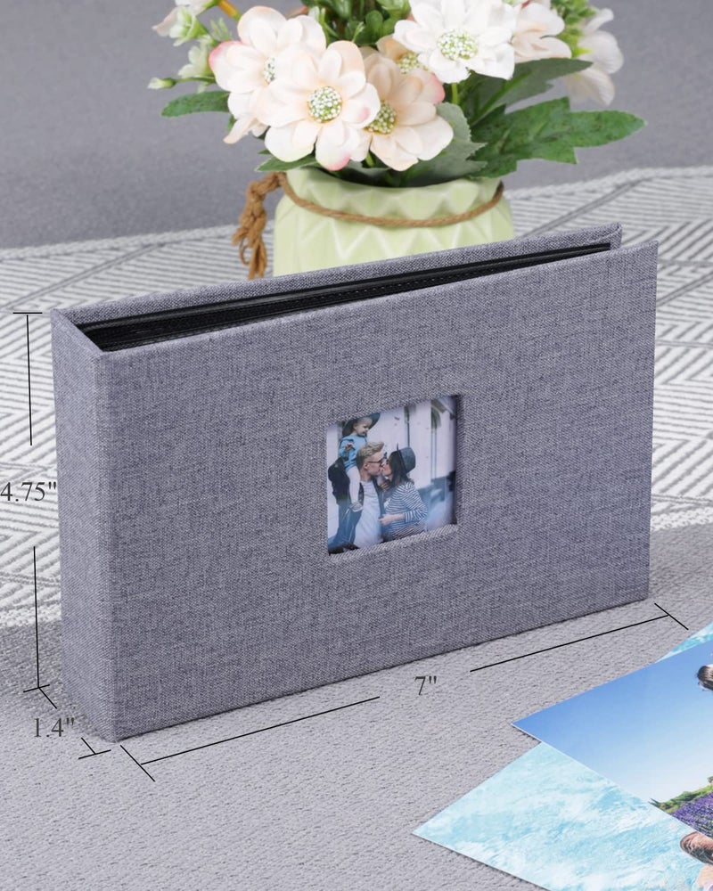 NESCL Small Photo Album 4x6 2 Pack Each Holds 56 Pictures  Linen Cover with Front Window Picture Photo Book Horizontal Pockets for 4x6 Mini Albums Wedding Boy Girls Kids(Grey) - Image 2