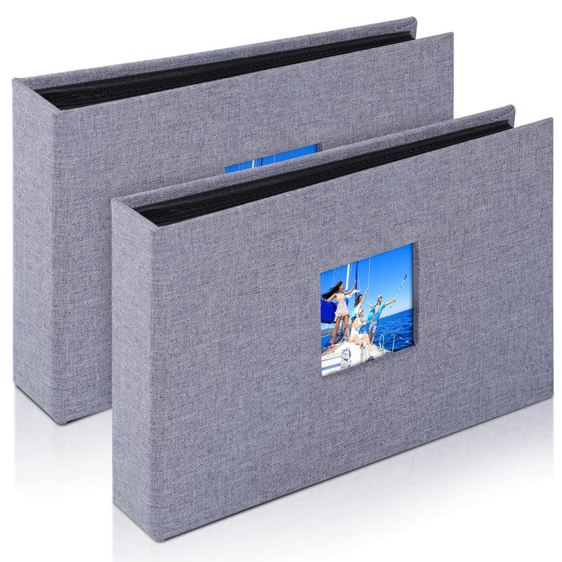 NESCL Small Photo Album 4x6 2 Pack Each Holds 56 Pictures  Linen Cover with Front Window Picture Photo Book Horizontal Pockets for 4x6 Mini Albums Wedding Boy Girls Kids(Grey) - Image 1