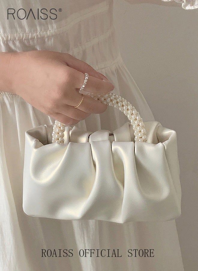 roaiss Elegant Pearl Purse Clutch Bag Pleated Cloud Shoulder Crossbody Handbags Women Pearl Tote Bag Rhinestone Clutch Handbag  - Image 1