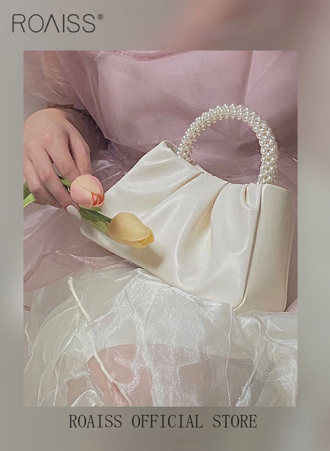 رويس حقيبة يد أنيقة للنساء بمقبض من اللؤلؤ، حقيبة صغيرة مطوية بحزام قابل للتعديل ومشبك مغناطيسي، حقيبة أنيقة وعصرية للنساء، مثالية للمواعدة والتسوق والاستخدام اليومي - Image 3