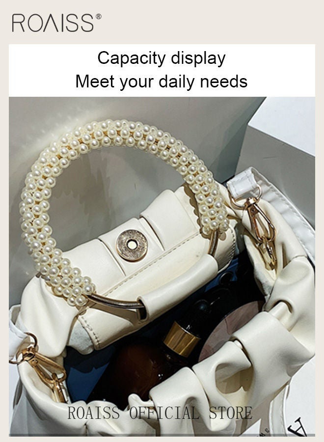 رويس حقيبة يد أنيقة للنساء بمقبض من اللؤلؤ، حقيبة صغيرة مطوية بحزام قابل للتعديل ومشبك مغناطيسي، حقيبة أنيقة وعصرية للنساء، مثالية للمواعدة والتسوق والاستخدام اليومي - Image 4