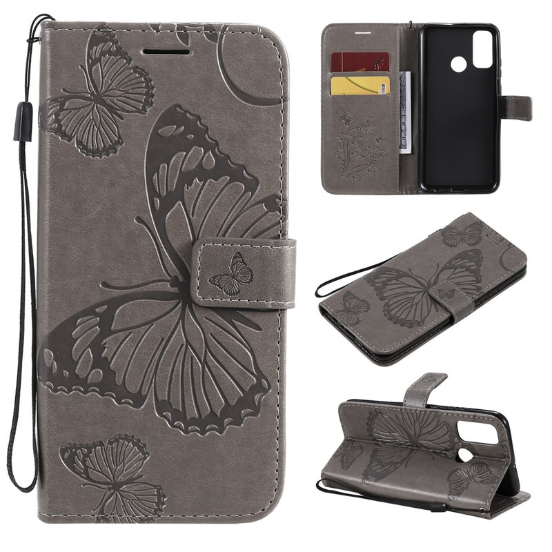 HuHa Protective Cover For Huawei P Smart(2020) 3D Butterflies Embossing Pattern Horizontal Flip Leather Case with Holder & Card Slot & Wallet(Grey) - Image 1