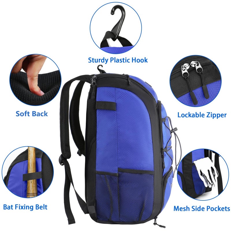 MATEIN Baseball Bat Bag, Lightweight Softball Bag with Shoes Compartment for Men Women, Baseball Catchers Bags Gifts for Adults with Fence Hook Fits 2 Bats, Batting Mitten, Helmet, Tball Gear, Blue - Image 5