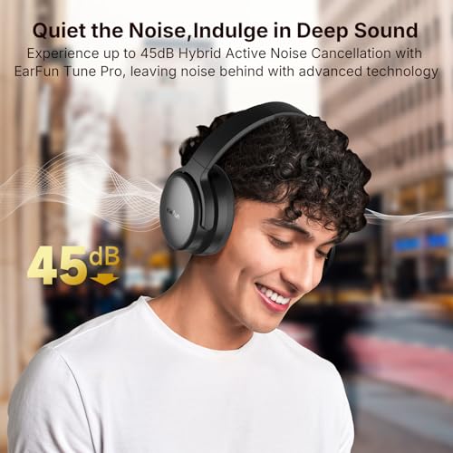 EarFun Tune Pro Active Noise Canceling Headphones, Wireless Bluetooth Headphones with 5 Mics, 120H Playtime, Bluetooth 5.4, Hi-Res Audio, Multipoint Connection, Custom EQ via App, Comfortable Fit - Image 2