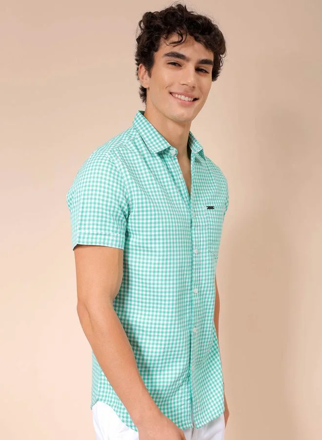 ذا انديان كراج كو Men Slim Fit Checkered Half Sleeves Cutaway Collar Casual Shirt