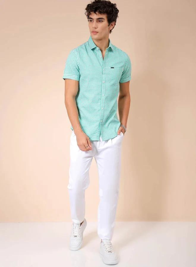 ذا انديان كراج كو Men Slim Fit Checkered Half Sleeves Cutaway Collar Casual Shirt