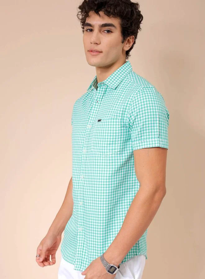 ذا انديان كراج كو Men Slim Fit Checkered Half Sleeves Cutaway Collar Casual Shirt