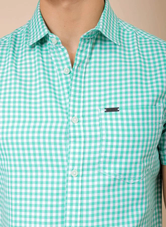 ذا انديان كراج كو Men Slim Fit Checkered Half Sleeves Cutaway Collar Casual Shirt