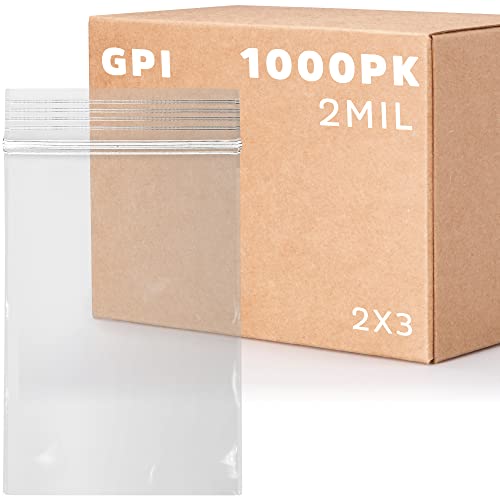 GPI جي بي آي - 1000 قطعة، أكياس بلاستيكية شفافة قابلة لإعادة الإغلاق بحجم 2" × 3"، بالجملة 2 مل، أكياس بولي قوية ومتينة مع قفل سحاب قابل لإعادة الإغلاق للسفر، التخزين، التعبئة والشحن - Image 1