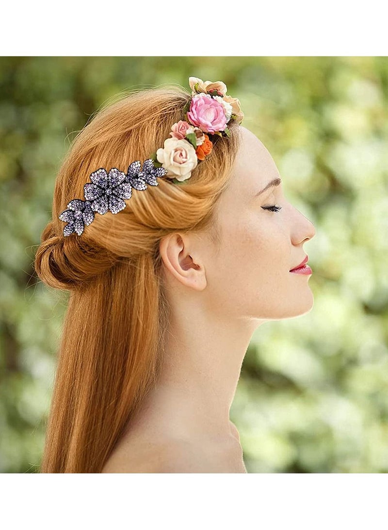 ماي كرييت مقاطع الشعر للنساء زهرة الشعر مشط دبابيس الشرائح مقاطع الشعر للفتيات كريستال المشابك سحر الزفاف إكسسوارات الشعر الأرجواني الداكن - Image 5