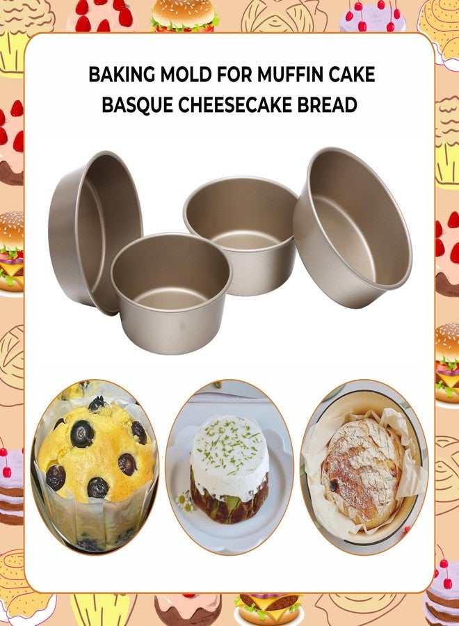 beyonday 4pcs Mini Bread Hamburger Bun Molds, 4 inch Round Carbon Steel Bread Cake Trays Non-stick Muffin Cheesecake Baking Mold for Birthday Party Wedding Anniversary Kitchen Bakeware - Image 3