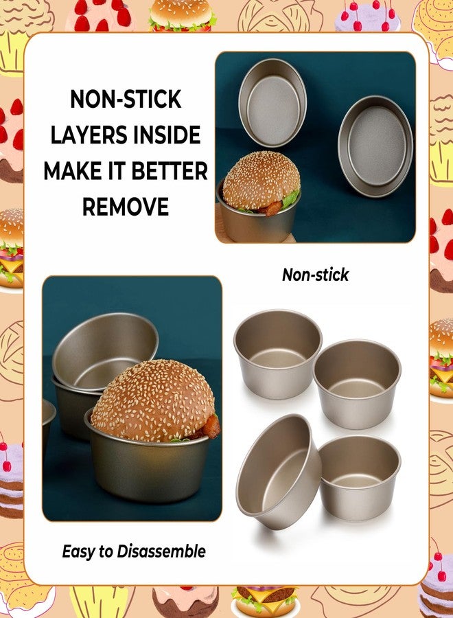 beyonday 4pcs Mini Bread Hamburger Bun Molds, 4 inch Round Carbon Steel Bread Cake Trays Non-stick Muffin Cheesecake Baking Mold for Birthday Party Wedding Anniversary Kitchen Bakeware - Image 5
