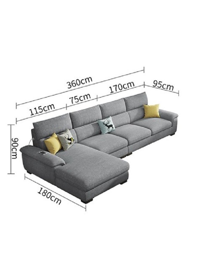 Ripple FURNITURE Overstuffed Multifunction Wooden Frame Furniture Sofa Living Room Set Dark L Shape 5 Seaters  Grey 360X180X90  - Image 2