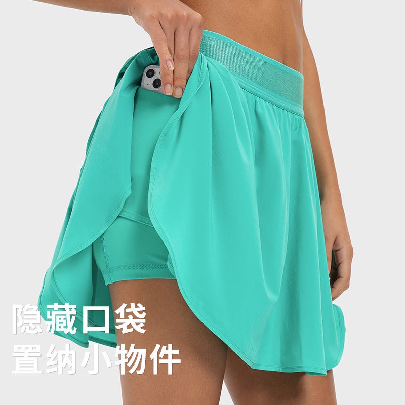Generic Summer Elastic Sports Skirt-Shorts with Pockets DK330 Thin Pink - Image 3