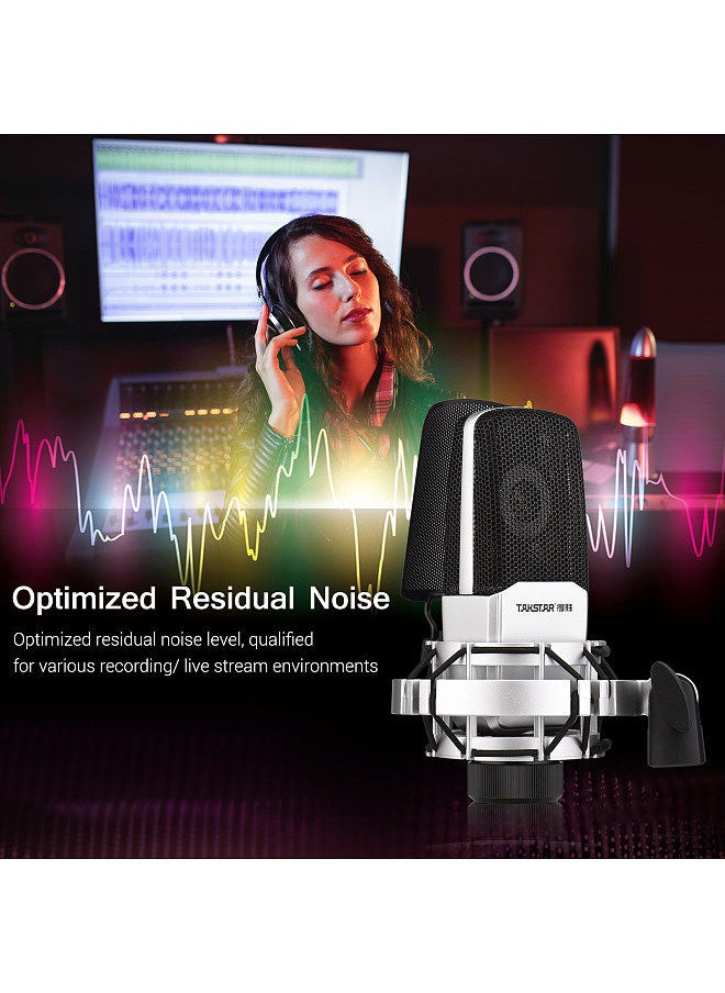 TAKSTAR - SM-18 EL Professional Recording Microphone Cardioid Condenser XLR Mic Kit with Adjustable Shock Mount Metal Pop Screen for Studio Vocal Music Instrument Live Stream Performance - Image 1
