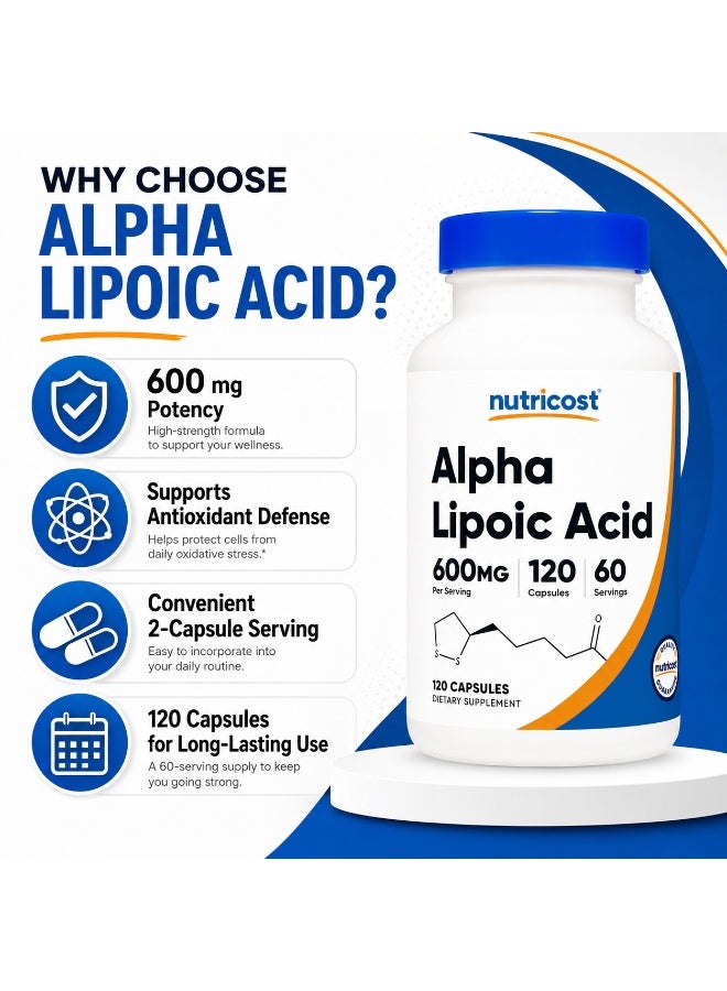 Nutricost Alpha Lipoic Acid 600mg – High-Potency Antioxidant & Wellness Support – 240 Capsules (120 Servings) – Supports Energy, Metabolism & Cellular Health - Image 2