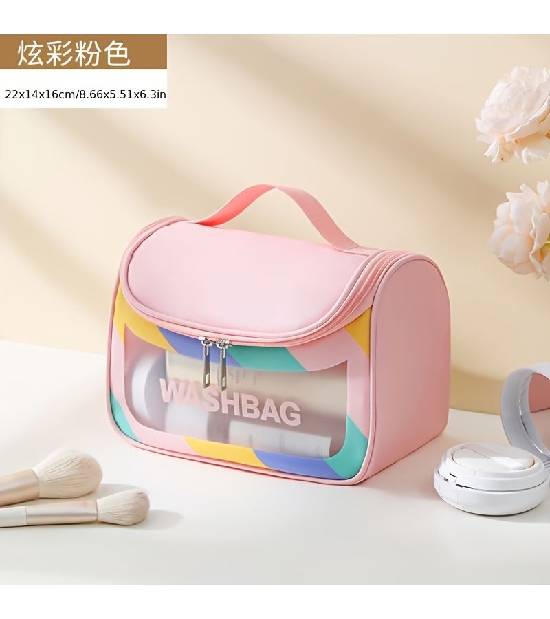 A Simple Rose Red Customize Travel Toiletry Bag Large Capacity Portable Cosmetic Storage Makeup Bag For Beach - Image 3